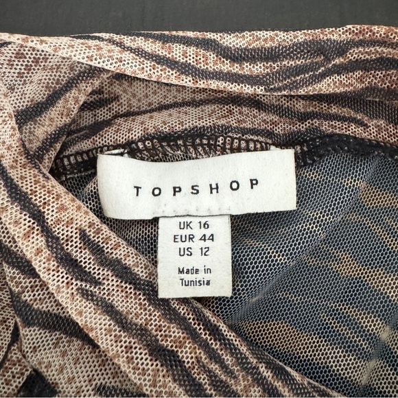 Topshop Sheer Tiger Print Mesh Mini Dress Long Sleeve Bodycon Size US 12 - Picture 5 of 5